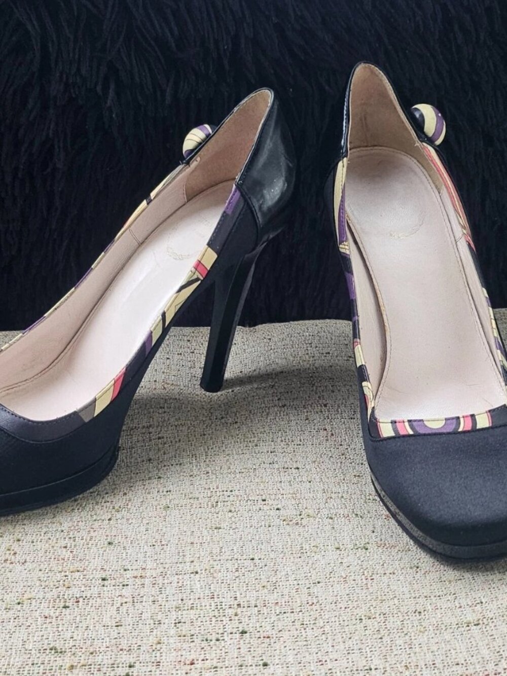 Emilio Pucci Women Heel Sandal Pump Black Satin Shoe Size 37.5 Made in Italy - Picture 3 of 12